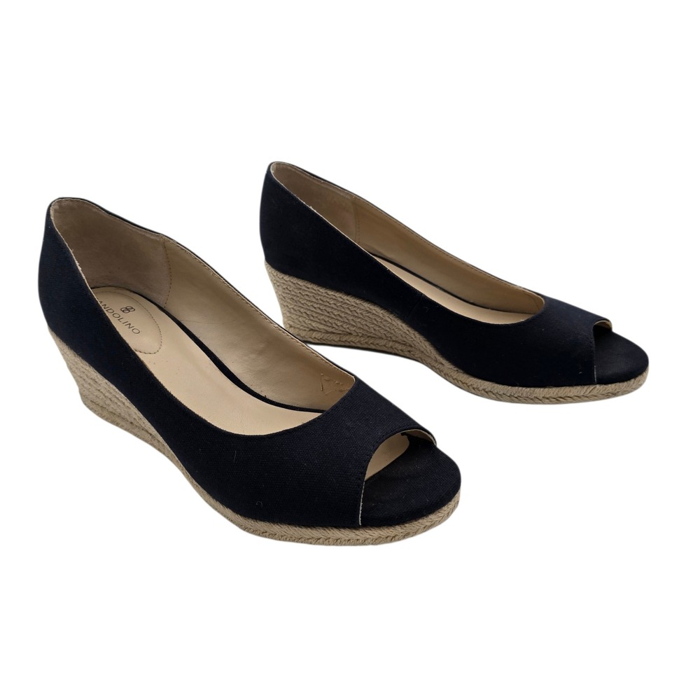 Bandolino Navy Peep Toe Espadrille Wedges Women's 8.5M Canvas Rope Heel Summer